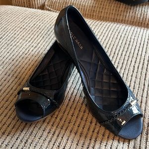 Cole Hann navy blue, patten, leather wedges